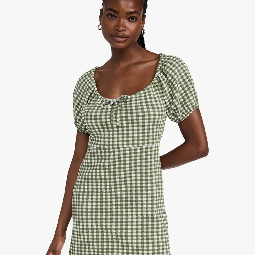 NWT Madewell Puff Sleeve Jacquard Gingham Mini Dress